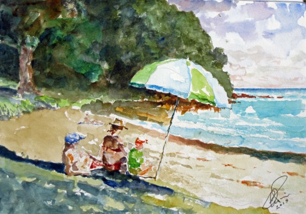 beach watercolor NZ