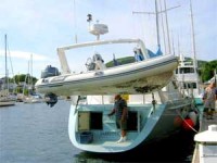 Te Mana with its dinghy ready to launch.