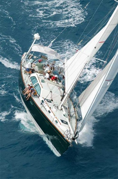 Firefly winning her class at Antigua Race Week, 2007. Five firsts in five races, with only the owner's small children for rail meat.